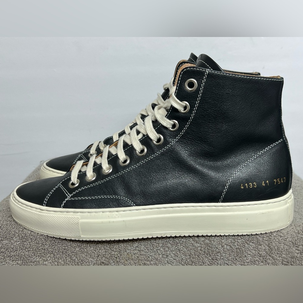 Woman by Common Projects Tournament High Top Sneakers Black Leather SZ 41 US 11